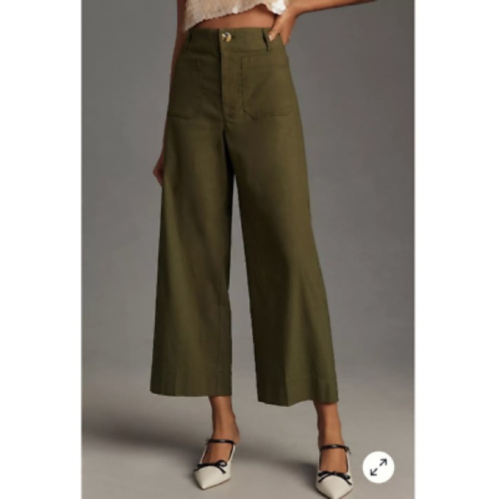 Maeve Olive High-Rise Wide-Leg Cropped Pants